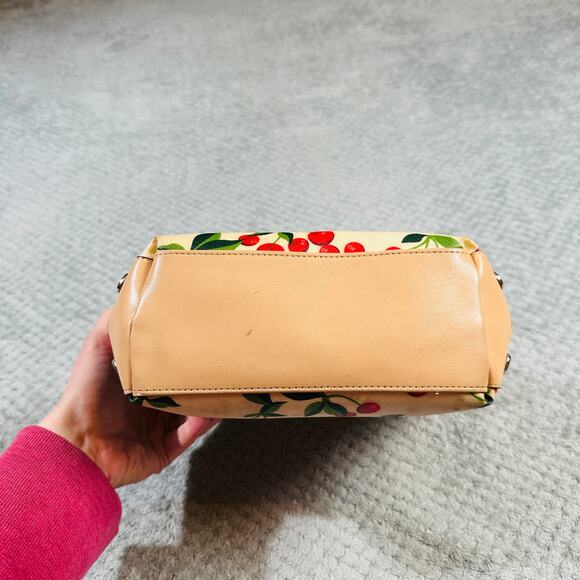 Cute Y2K XOXO Cherry Print Faux Leather Mini Shoulder Bag Soho Retro Cream/Red - Picture 4 of 9